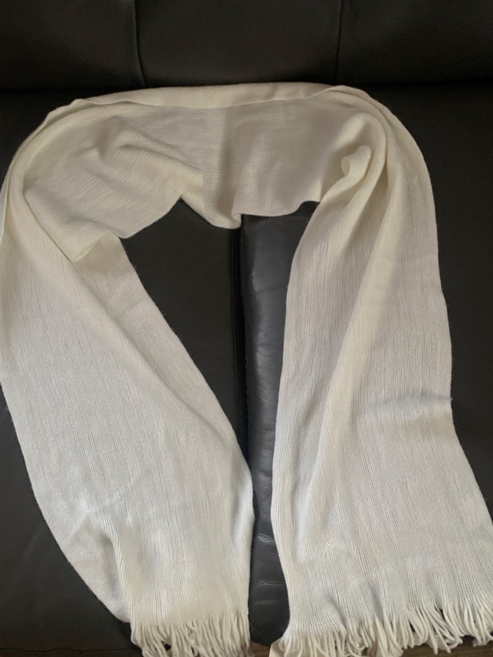 Echo Cream Fringe Knit Scarf
